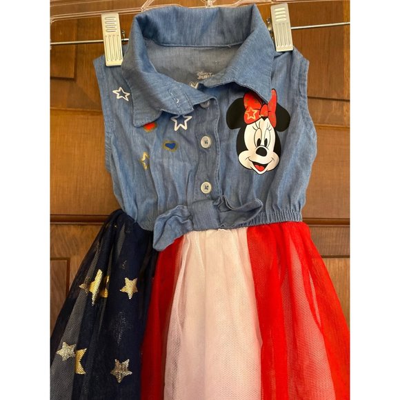 Disney Junior Dress Kids Size 12M Blue‎ Minnie Mouse Stars Stripes Flag 4th July - Picture 1 of 10